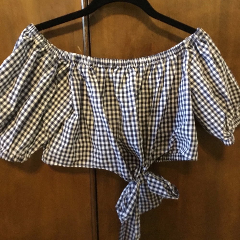 Blue & White Checkered Crop Top